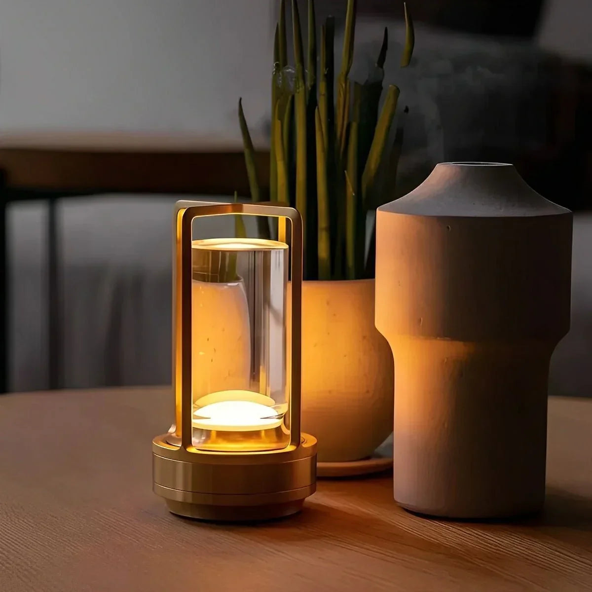 Kabellose Laternen-Tischleuchte – Akku mit Touch-Dimmer