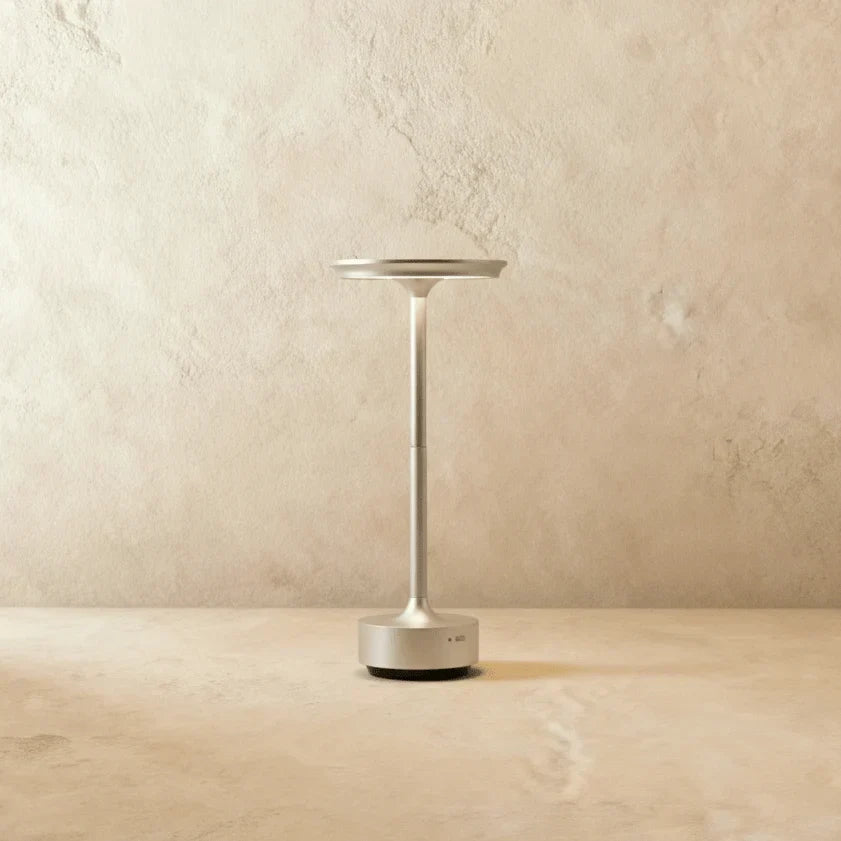Moderne LED-Tischleuchte aus Metall mit Acrylschirm – Akku, USB-aufladbar